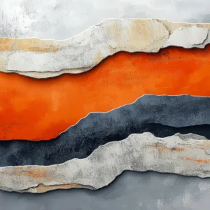 Papier peint artistique abstrait montagnes orange et gris effet relief