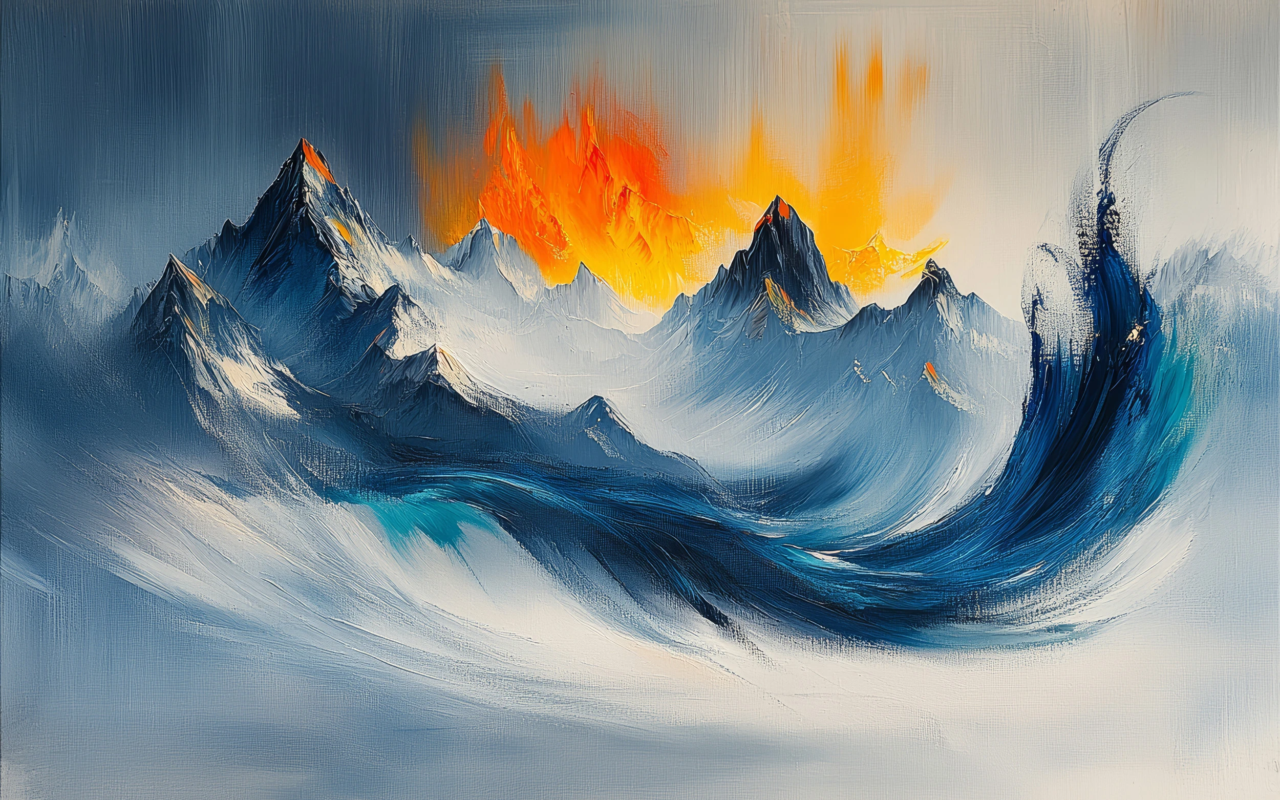 Papier peint montagne abstraite coucher de soleil flammes orange