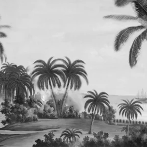 Papier peint panoramique tropical noir et blanc architecture coloniale