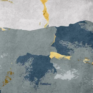 Papier peint abstrait tons bleus et dorés avec nuages artistiques