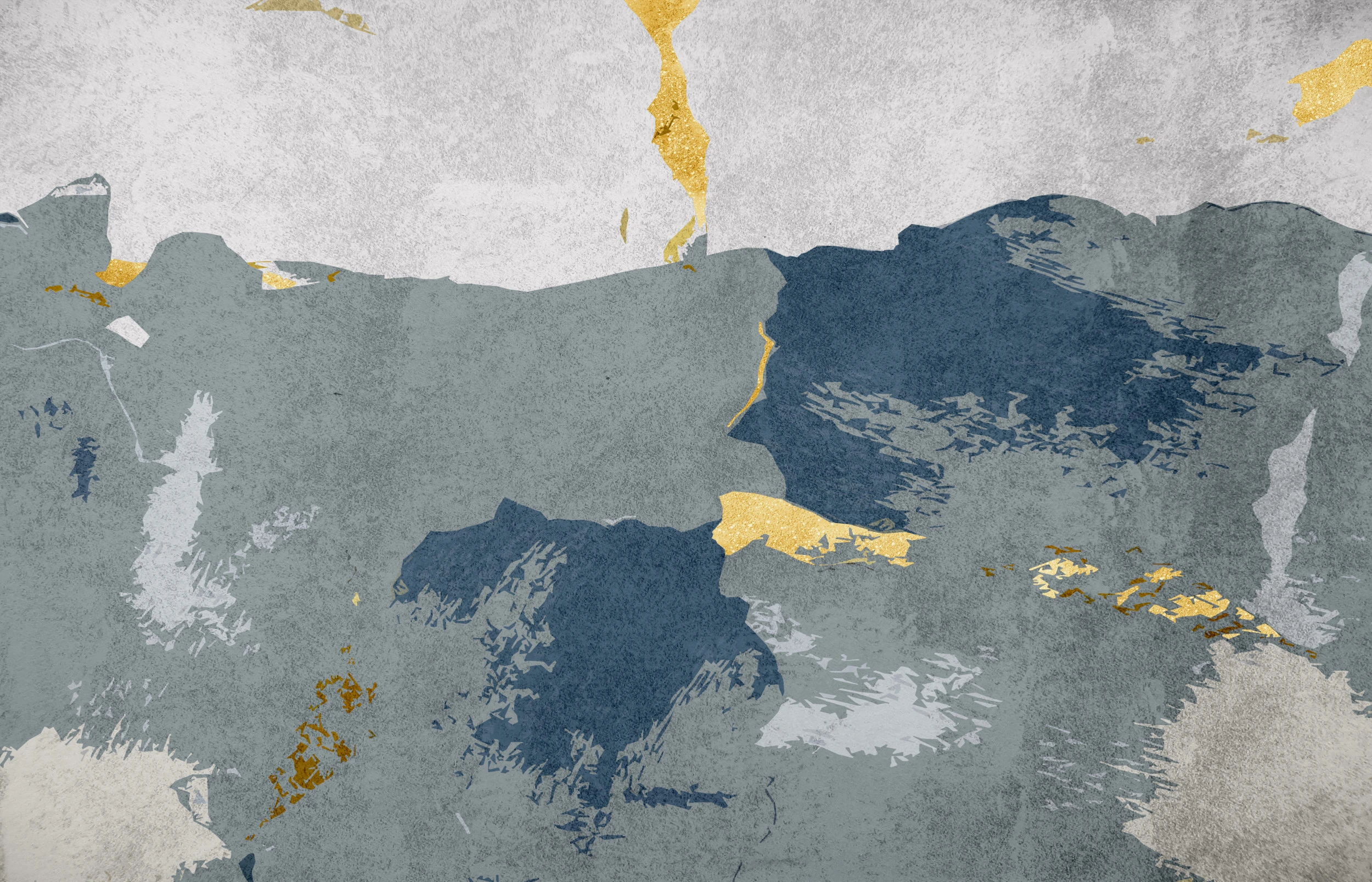 Papier peint abstrait tons bleus et dorés avec nuages artistiques