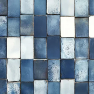 Papier Peint Mosaïque Carreaux Bleus et Blancs Effet Céramique