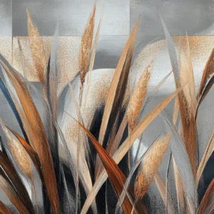 Papier peint abstrait motifs géométriques et herbes stylisées contemporain