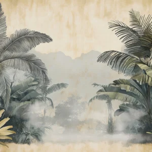 Papier Peint Jungle Tropicale Vintage aux Tons Dorés Apaisants