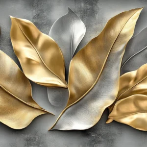 Papier Peint Élégant Plumes Dorées et Argent sur Fond Texturé