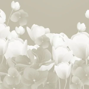 Papier Peint Floral Monochrome Tulipes Blanches Style Romantique