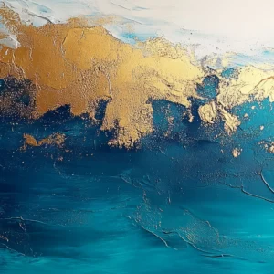 Papier Peint Abstrait Océanique Bleu Doré Artistique Moderne