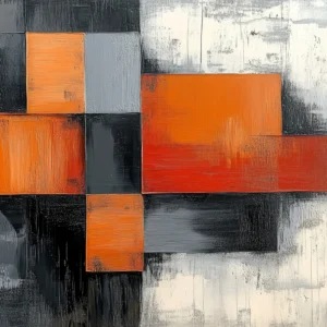 Papier peint abstrait géométrique orange rouge gris moderne contemporain