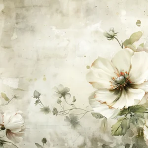 Papier peint floral vintage aux grandes fleurs blanches délicates