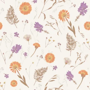 Papier Peint Floral Vintage aux Tons Oranges et Violets