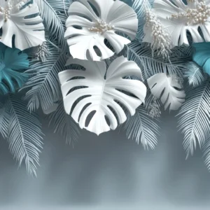 Papier Peint Tropical Moderne Feuilles Monstera Bleu Turquoise