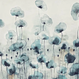 Papier peint floral aquarelle coquelicots bleus style nature zen