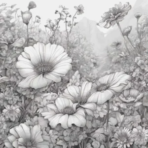 Papier peint floral vintage en nuances de gris romantique