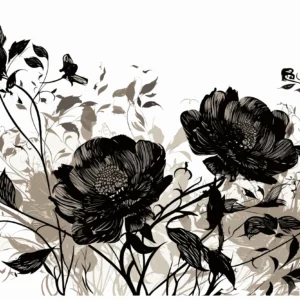 Papier Peint Floral Vintage Noir et Beige Élégant