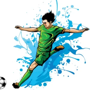 Papier peint footballeur dynamique éclaboussures bleues style moderne sport