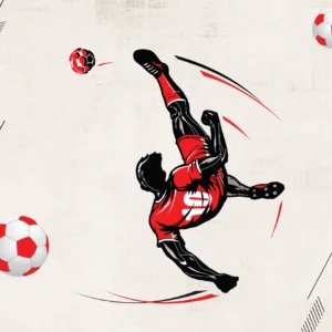 Papier peint football joueur acrobatique style moderne rouge dynamique