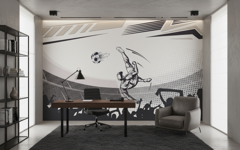 Papier Peint Football Joueur Acrobatique Stade Moderne Ambiance Sportive - Bureau