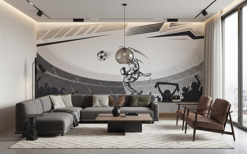 Papier Peint Football Joueur Acrobatique Stade Moderne Ambiance Sportive - Salon / Séjour