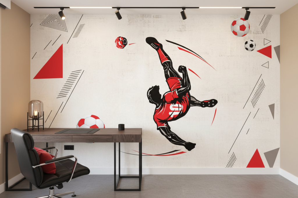 Papier peint football joueur acrobatique style moderne rouge dynamique - Bureau