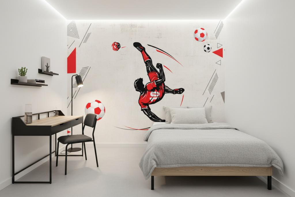 Papier peint football joueur acrobatique style moderne rouge dynamique - Chambre ado
