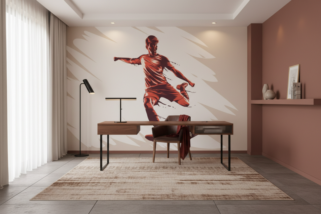 Papier Peint Football Joueur Rouge Style Vintage Sportif - Bureau