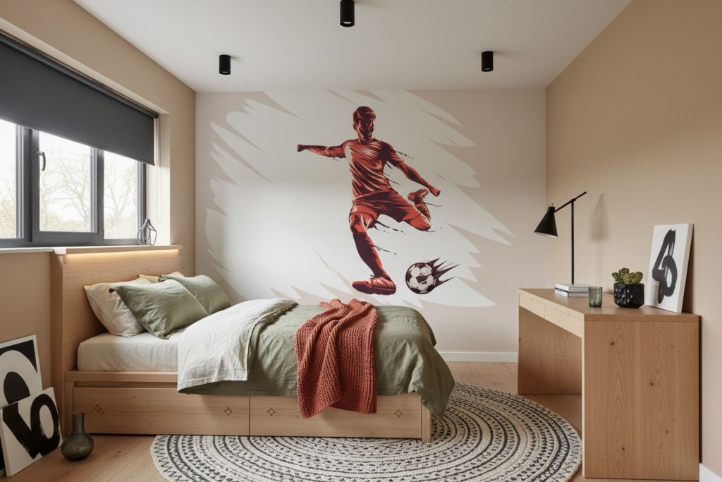 Papier Peint Football Joueur Rouge Style Vintage Sportif - Chambre ado