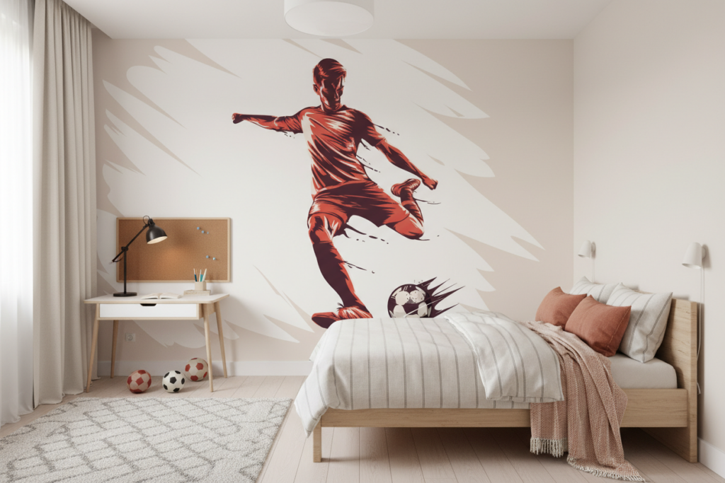 Papier Peint Football Joueur Rouge Style Vintage Sportif - Chambre enfant