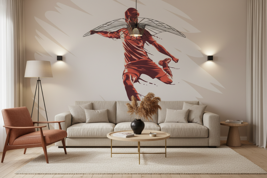 Papier Peint Football Joueur Rouge Style Vintage Sportif - Salon / Séjour