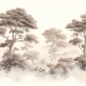Papier peint forêt africaine sépia aux grands arbres majestueux