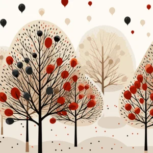 Papier Peint Forêt Automnale avec Ballons Colorés Motif Artistique