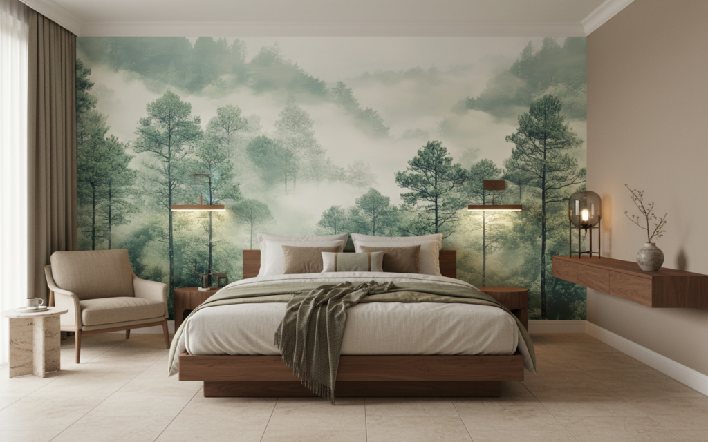 Papier peint forêt brume matinale paysage naturel apaisant - Hôtel