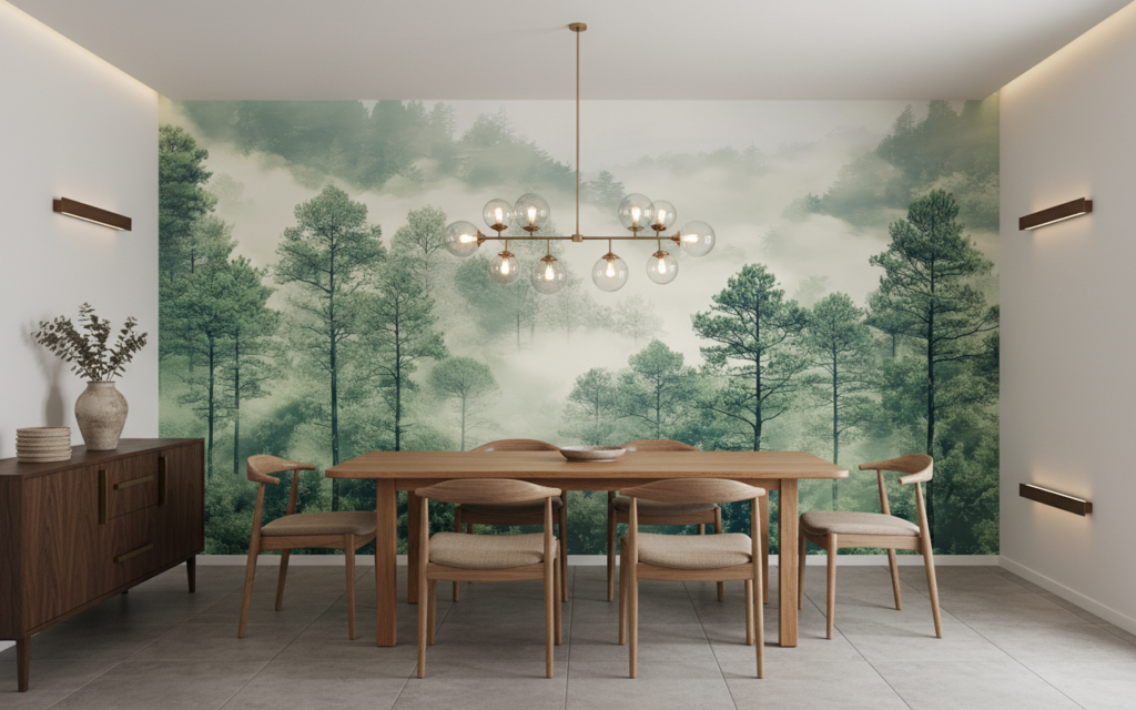 Papier peint forêt brume matinale paysage naturel apaisant - Salle à manger