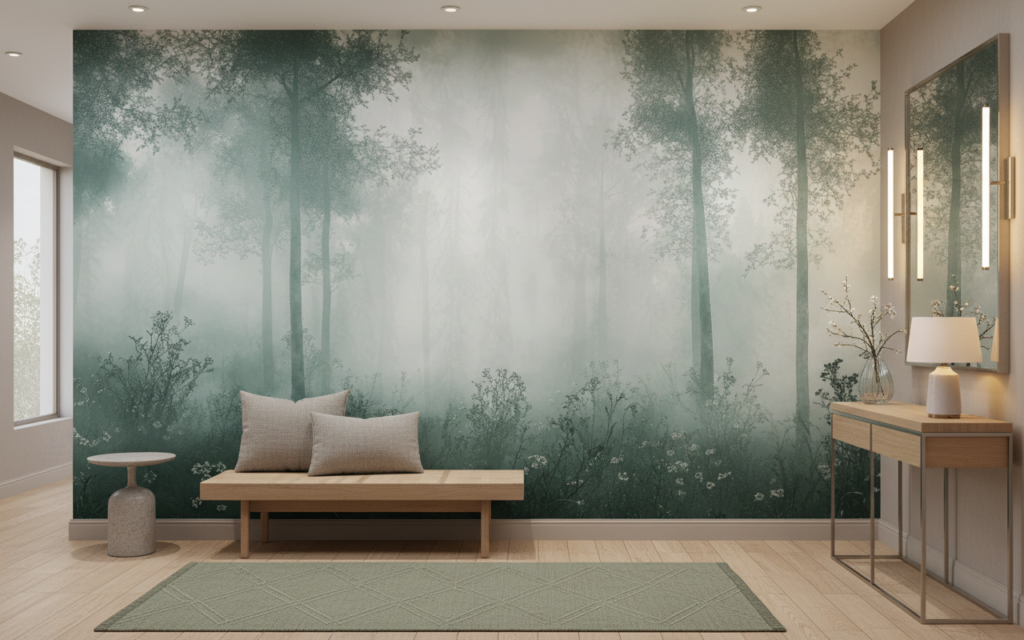 Papier Peint Forêt Enchantée Brume Matinale Atmosphère Mystérieuse - Entrée