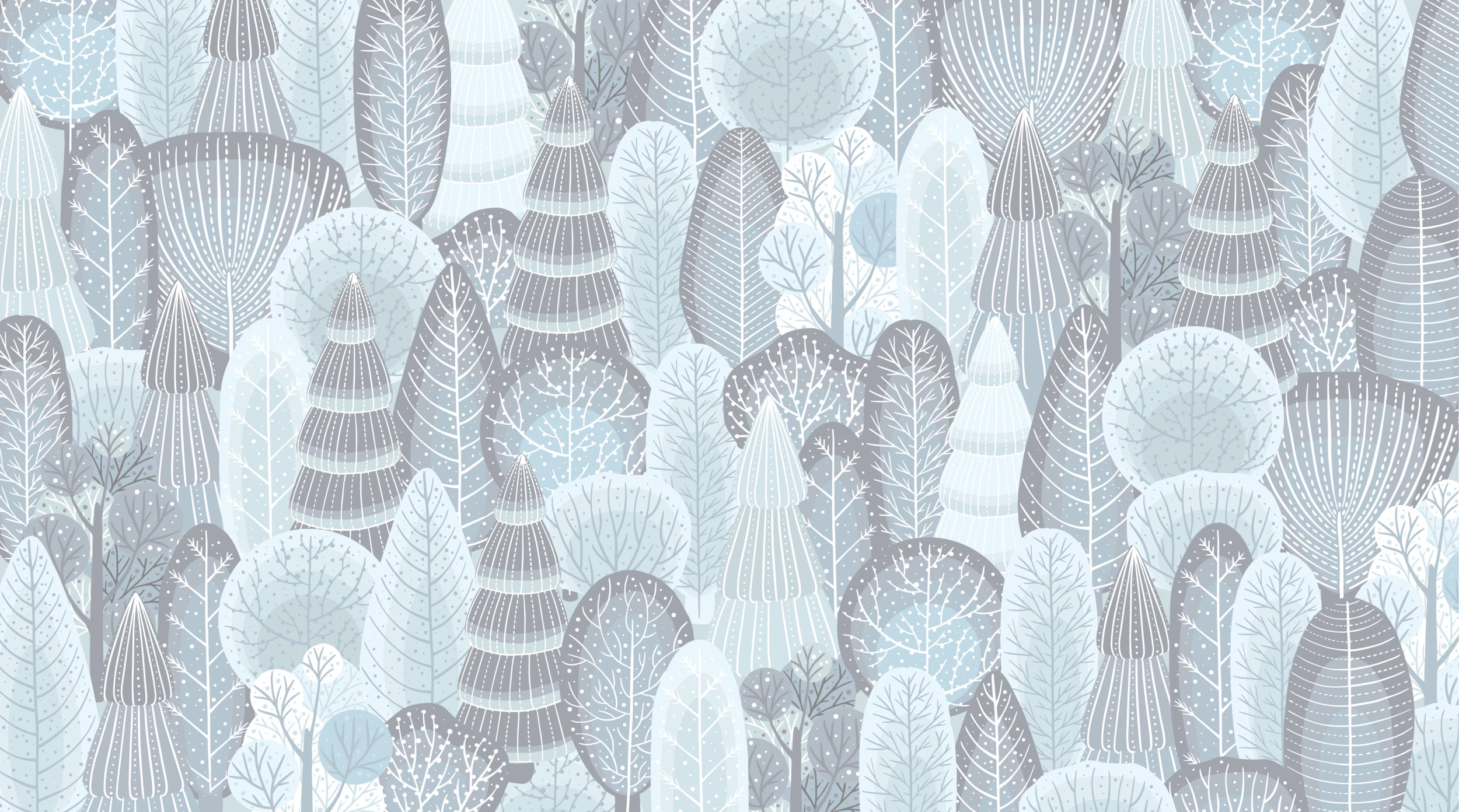 Papier peint forêt enchantée motifs arbres stylisés bleu gris