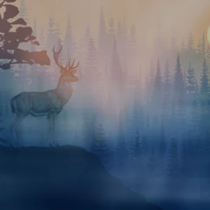 Papier Peint Forêt Mystique Cerf au Clair de Lune