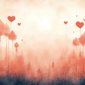 Papier Peint Forêt Romantique aux Cœurs Corail et Rose