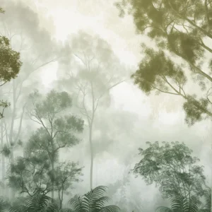 Papier peint forêt tropicale brume matinale style naturel
