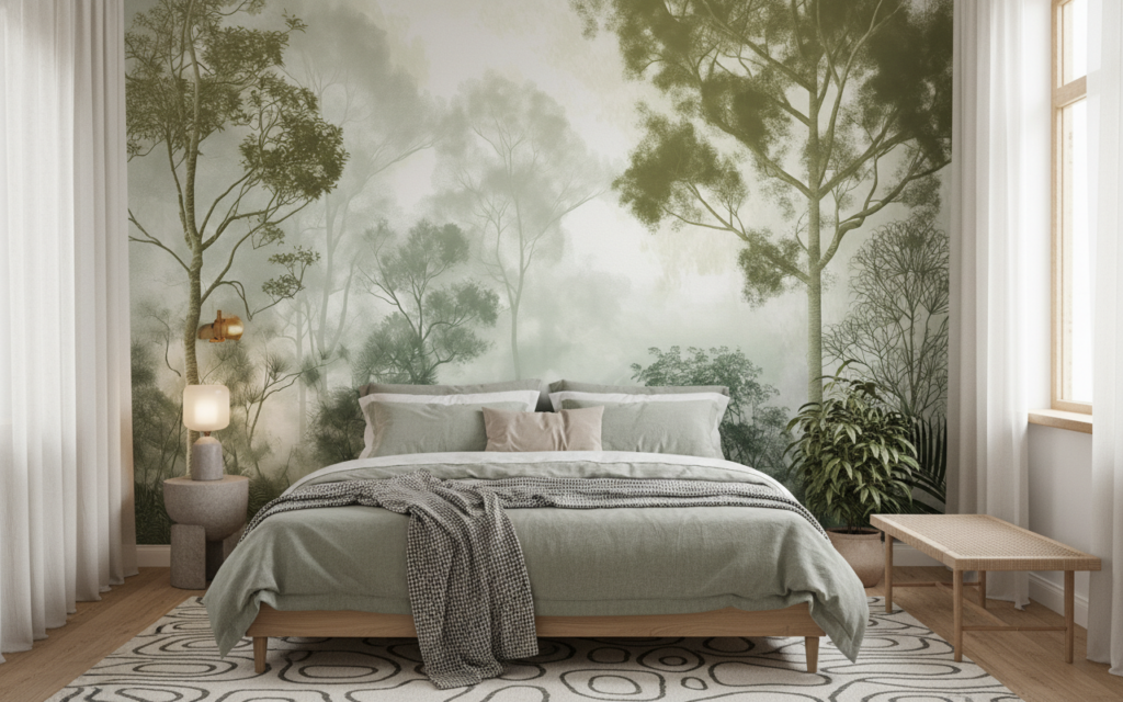 Papier peint forêt tropicale brume matinale style naturel - Chambre adulte