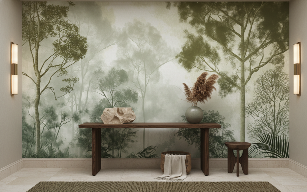 Papier peint forêt tropicale brume matinale style naturel - Entrée