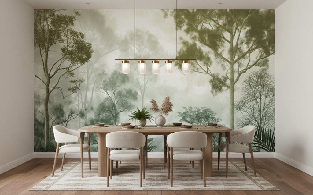 Papier peint forêt tropicale brume matinale style naturel - Salle à manger