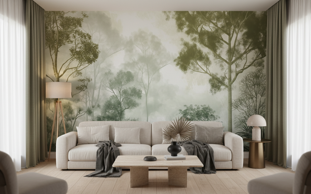 Papier peint forêt tropicale brume matinale style naturel - Salon / Séjour
