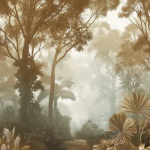 Papier peint forêt tropicale vintage sépia ambiance jungle mystérieuse