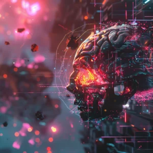 Papier Peint Futuriste Crâne Cyber avec Effets Lumineux Néon