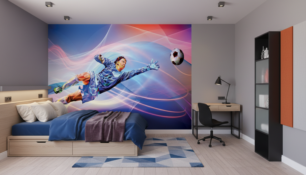 Papier Peint Gardien de But Football Style Polygonal Moderne - Chambre ado
