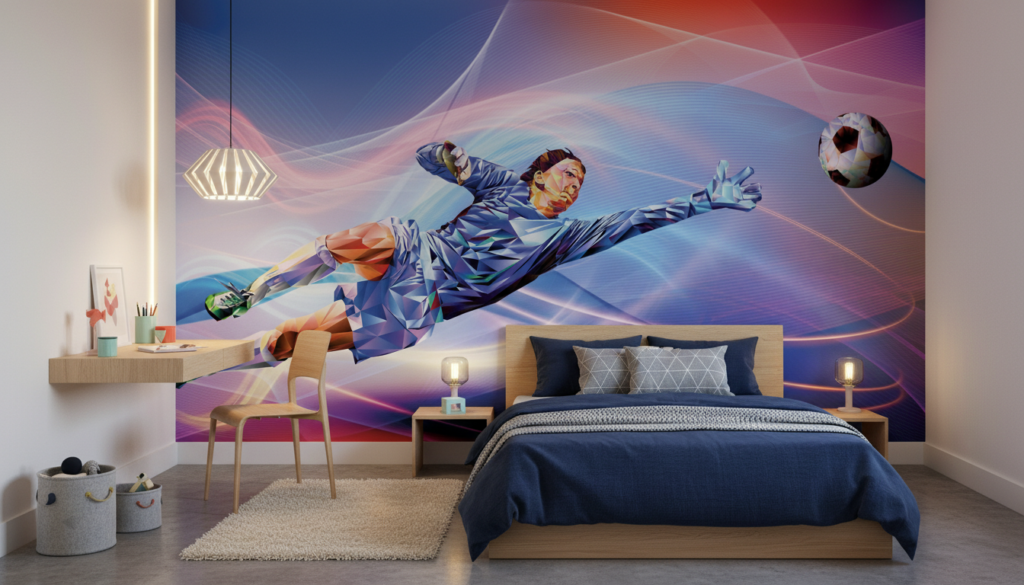 Papier Peint Gardien de But Football Style Polygonal Moderne - Chambre enfant
