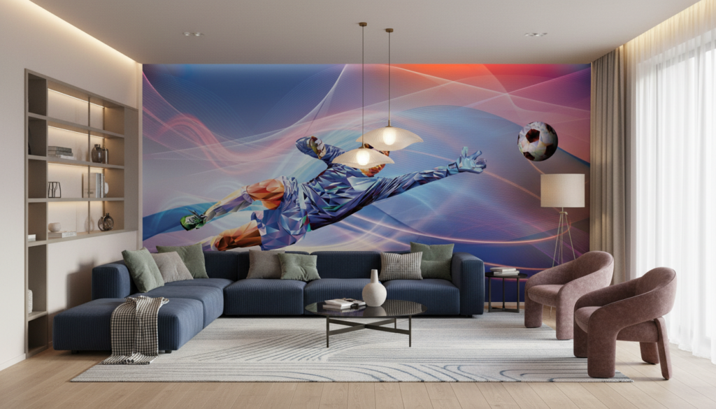 Papier Peint Gardien de But Football Style Polygonal Moderne - Salon / Séjour