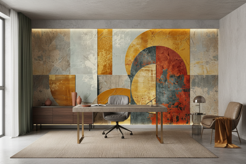 Papier Peint Géométrique Abstract Formes Organiques Textures Industrielles Vintage - Bureau