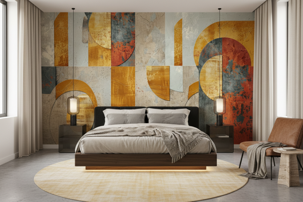 Papier Peint Géométrique Abstract Formes Organiques Textures Industrielles Vintage - Chambre adulte