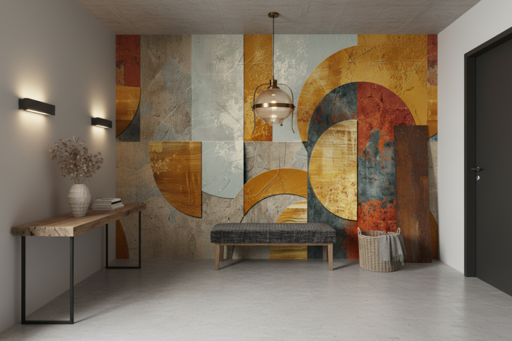 Papier Peint Géométrique Abstract Formes Organiques Textures Industrielles Vintage - Entrée