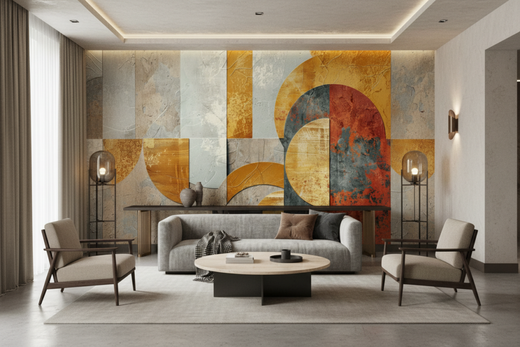 Papier Peint Géométrique Abstract Formes Organiques Textures Industrielles Vintage - Hôtel